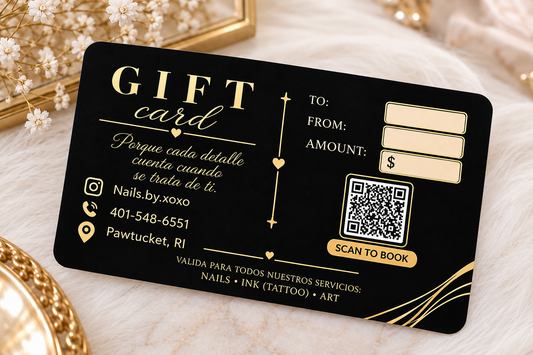 Luxury Black Gold Gift Card – Elegant Personalized Gift Certificate for Nail Salon, Tattoo & Beauty Services