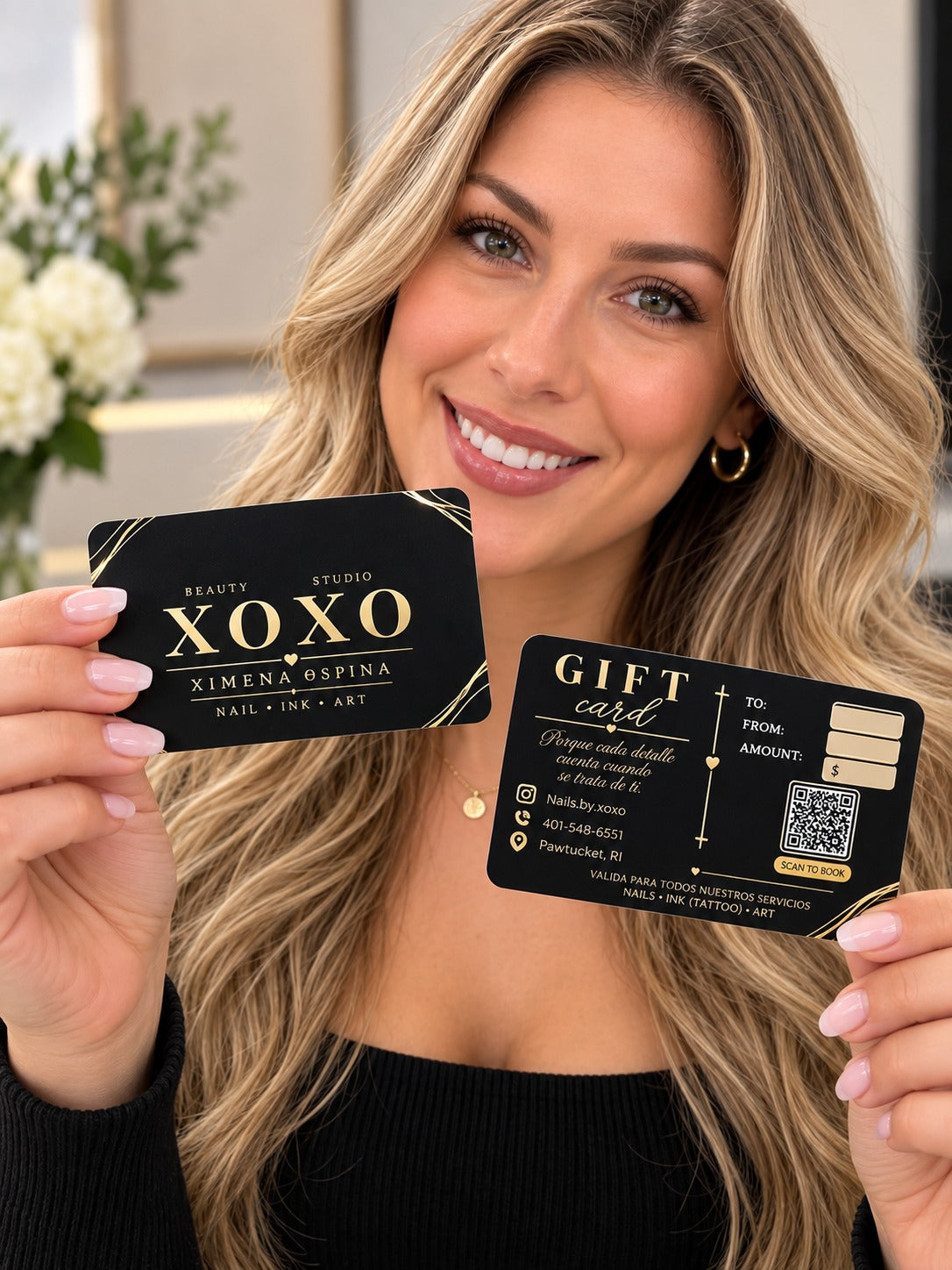 Luxury Black Gold Gift Card ā Elegant Personalized Gift Certificate for Nail Salon, Tattoo & Beauty Services