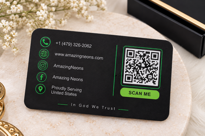 100 Premium Black Business Cards with Neon Green Foil | Custom QR Code & Professional Business Cards