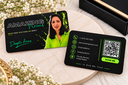 100 Premium Black Business Cards with Neon Green Foil | Custom QR Code & Professional Business Cards