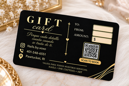 Luxury Black Gold Gift Card – Elegant Personalized Gift Certificate for Nail Salon, Tattoo & Beauty Services