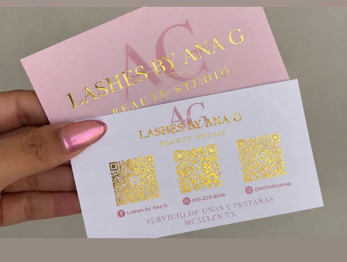 100 custom made cards with gold foil and raised spot uv