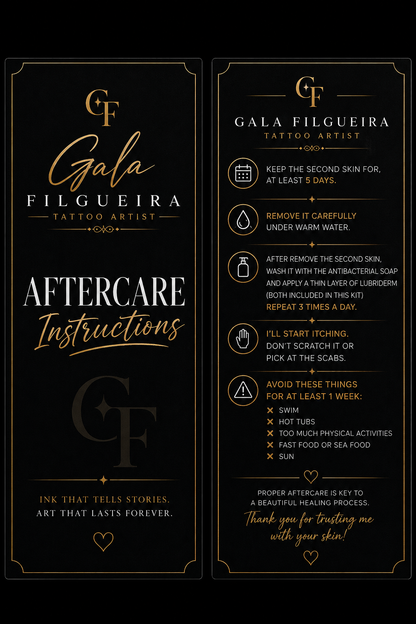 Business cards and aftercare cards 100-100 each with gold foil and raised spot uv in 500 gsm thickness