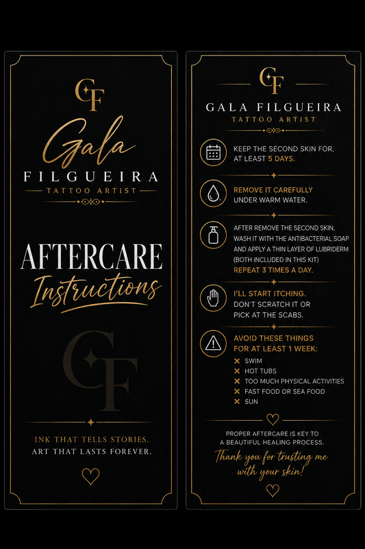 Business cards and aftercare cards 100-100 each with gold foil and raised spot uv in 500 gsm thickness